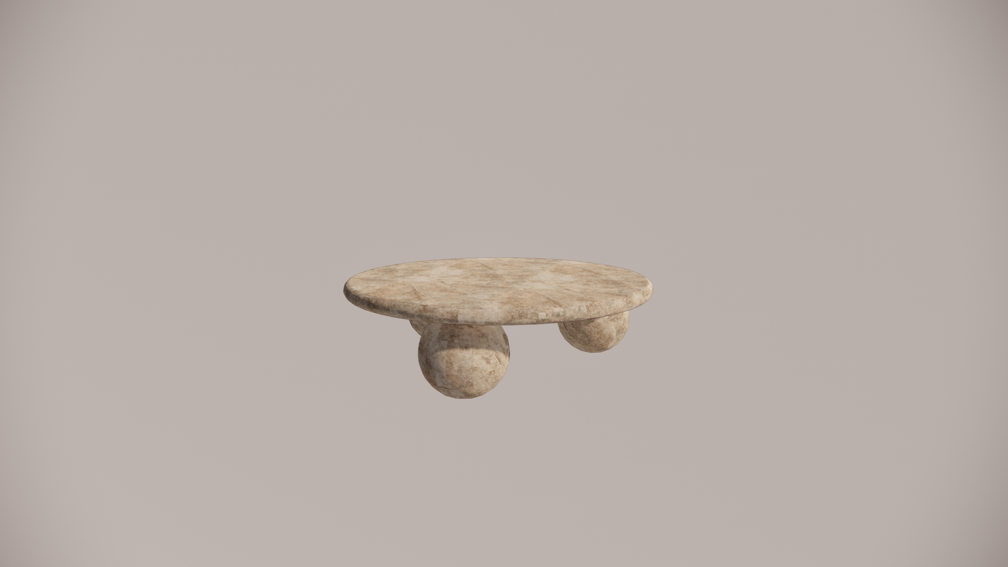 Natural Stone Premium Silver Travertine Dense Holes Textured Finish Circular Coffee Table Front