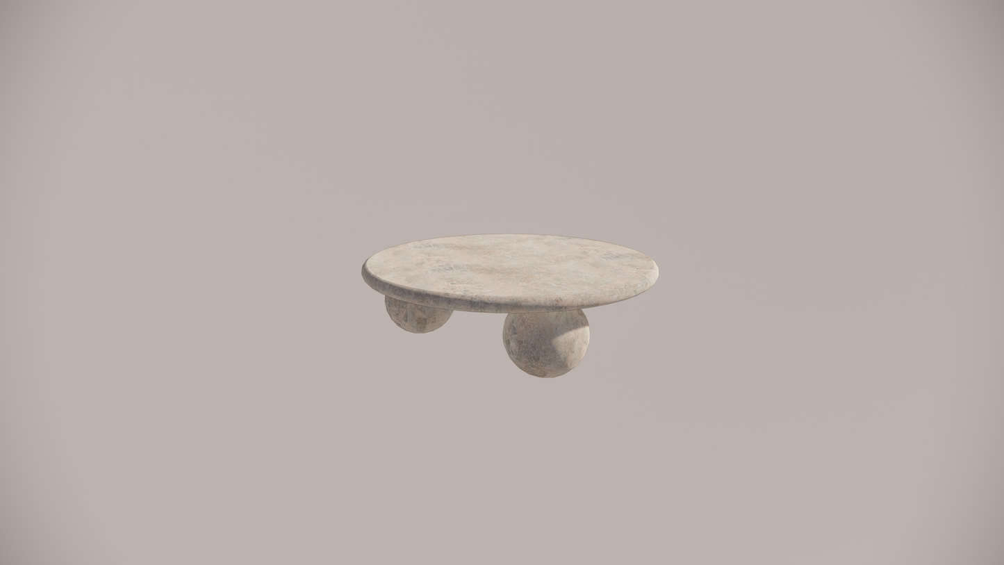 Natural Stone Marble Blue Grey Textured Finish Circular Coffee Table Front