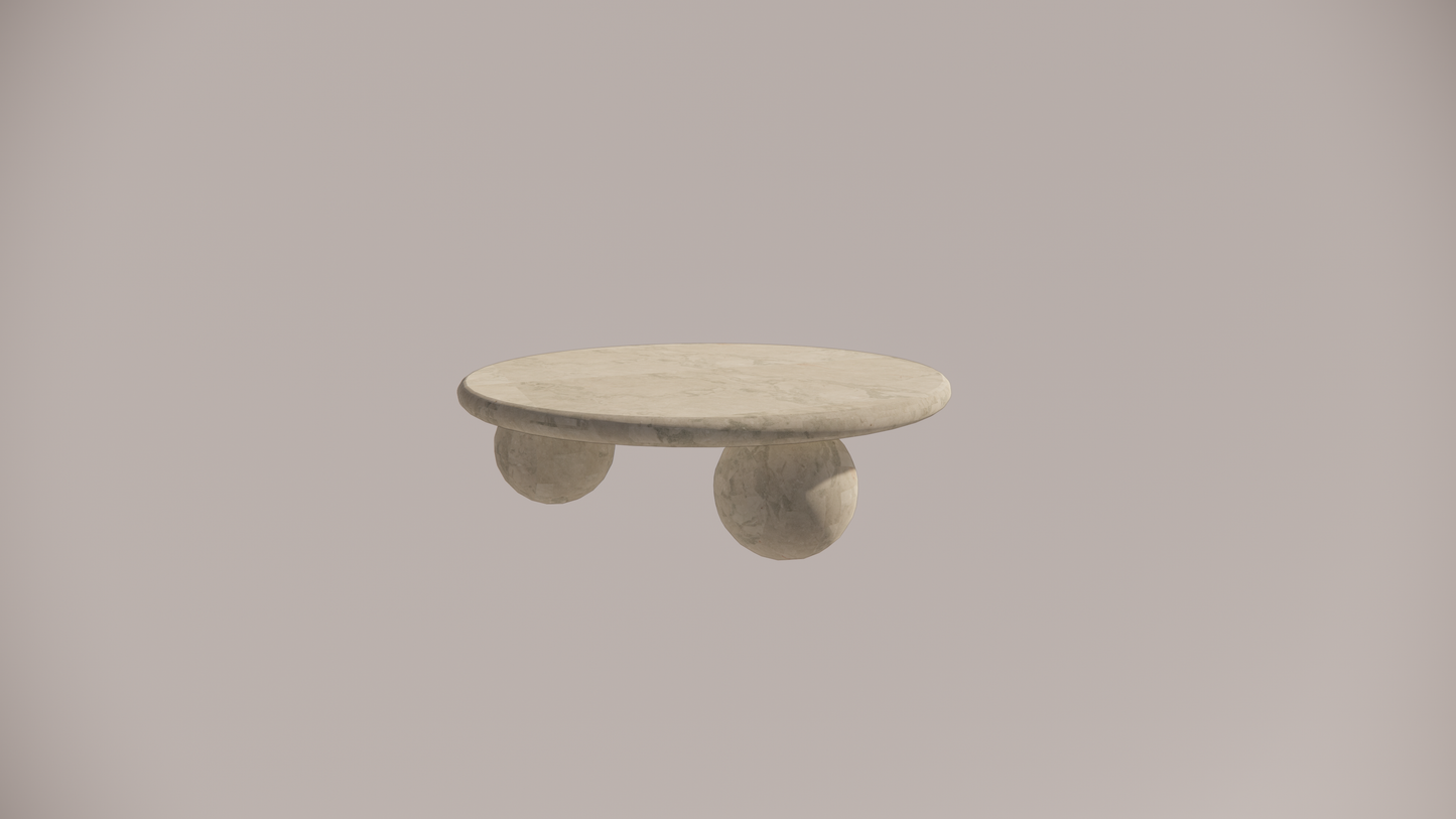 Natural Stone Marble Blue-Grey Veining Textured Finish Circular Coffee Table Front 