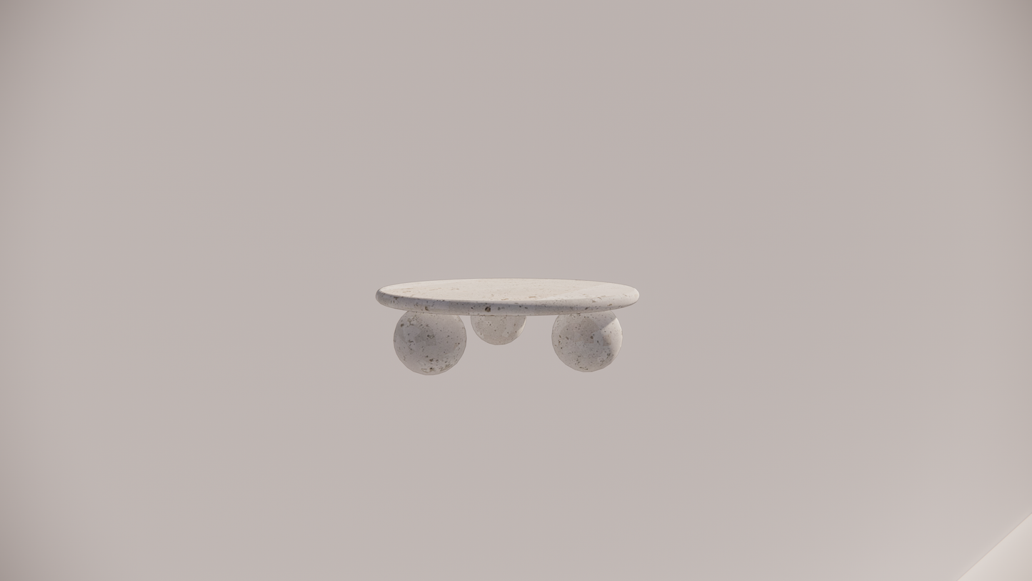Natural Stone Travertine White Textured Finish Holes Circular Coffee Table Side 