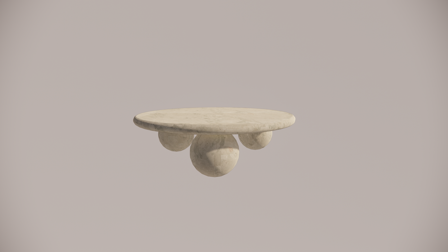 Natural Stone Marble Blue-Grey Veining Textured Finish Circular Coffee Table Front