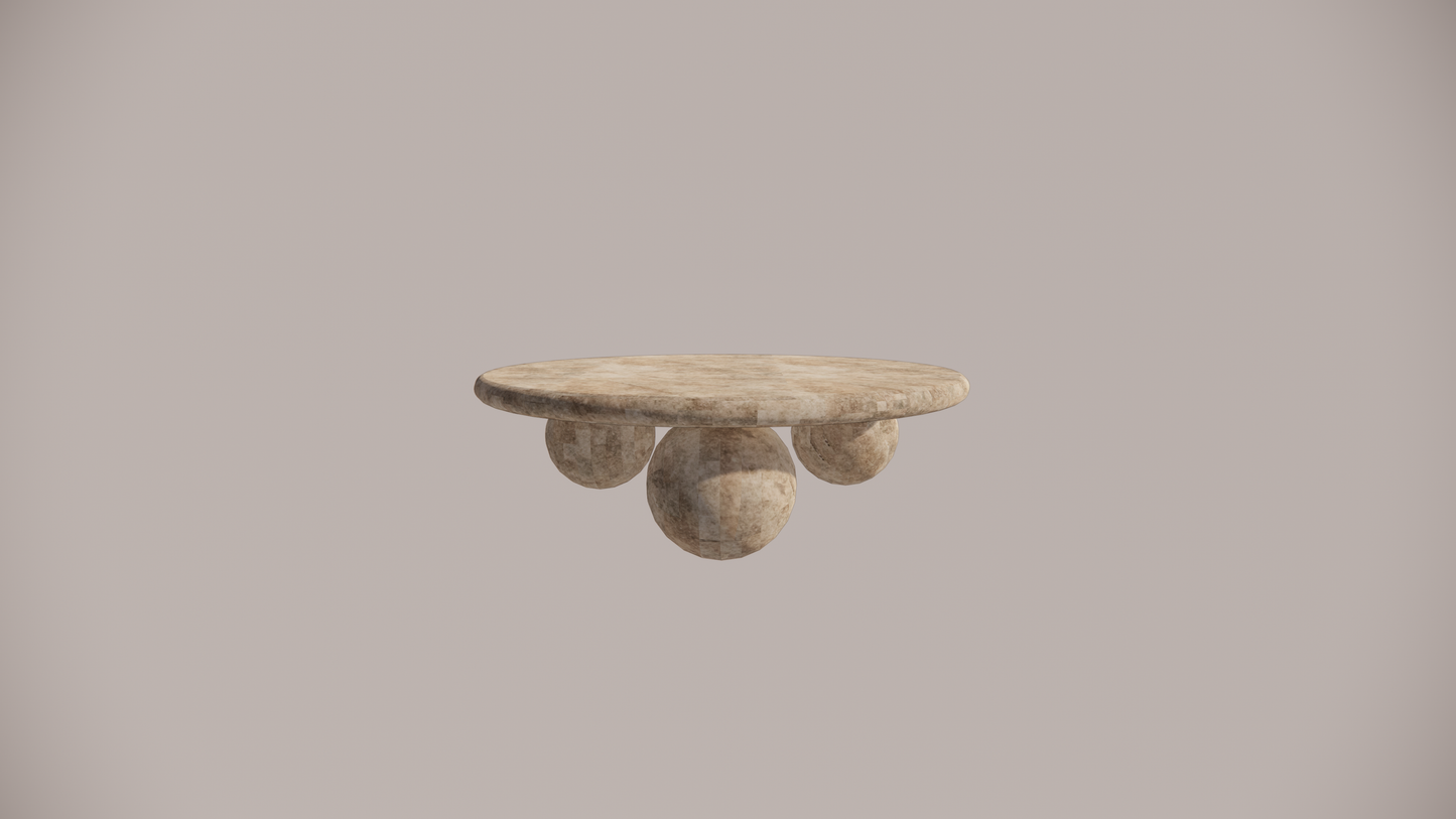 Natural Stone Premium Silver Travertine Dense Holes Textured Finish Circular Coffee Table Front  