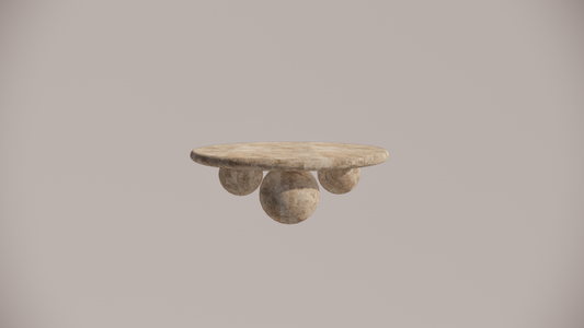 Natural Stone Premium Silver Travertine Dense Holes Textured Finish Circular Coffee Table Front  