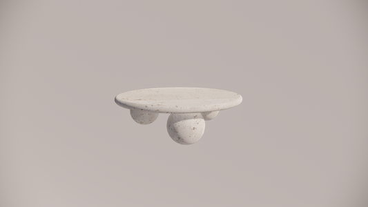 Natural Stone Travertine White Textured Finish Holes Circular Coffee Table Front 