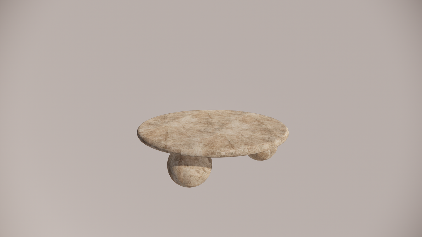 Natural Stone Premium Silver Travertine Dense Holes Textured Finish Circular Coffee Table Top Side  