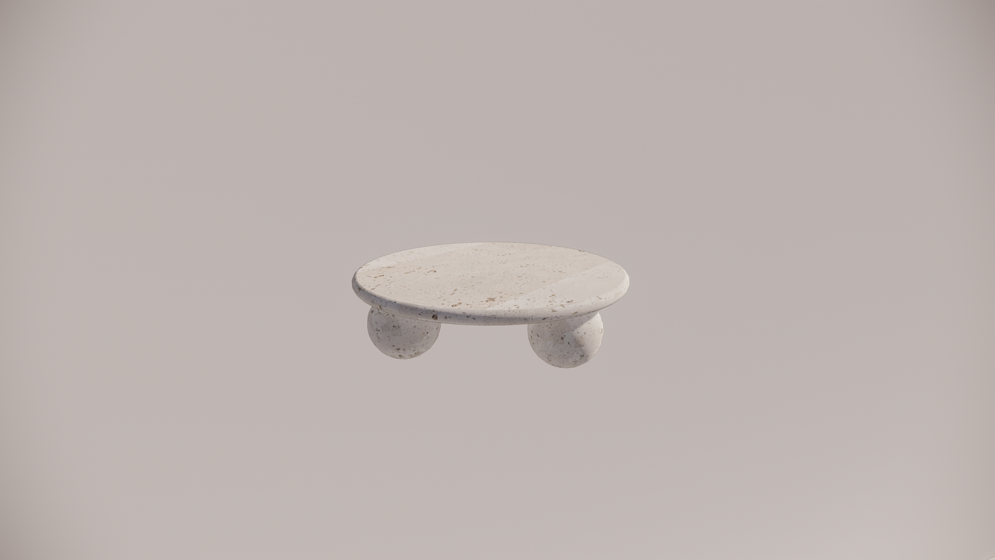 Natural Stone Travertine White Textured Finish Holes Circular Coffee Table Top Front 