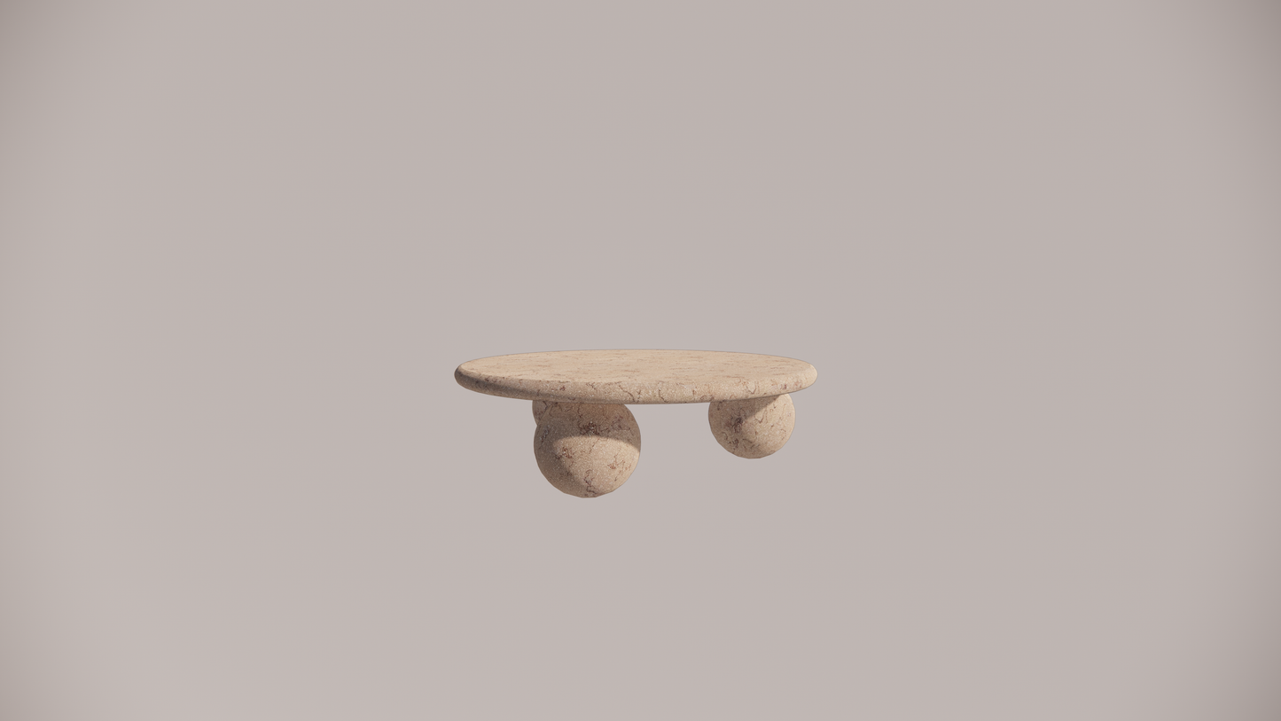 Natural Stone Limestone Pink Textured Finish Circular Coffee Table Front 