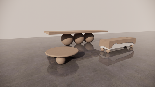 Natural Victorian Ash Bundle Furniture Set 3 Piece Light Matte Wood Dining Table Circular Coffee Table Two Tone TV Unit White Cream Matte Tones Front