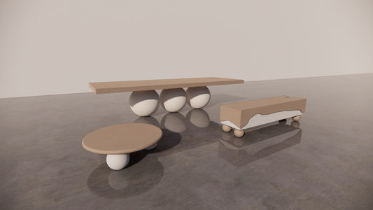 Natural Victorian Ash Light Matte Wood Matching Furniture Bundle Set 3 Piece Two-Tone Dining Table Circular Coffee Table TV Unit Matte Warm White Tones Front