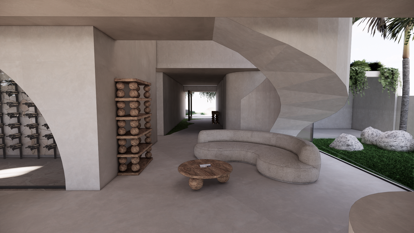 Natural Australian Blackwood Textured Dark Wood Circular Coffee Table Étagère Living Room Entertain Library Nook Front
