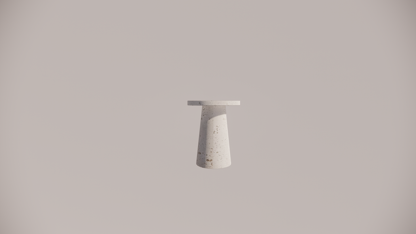 Natural Stone Travertine White Textured Finish Holes Side Table Front 