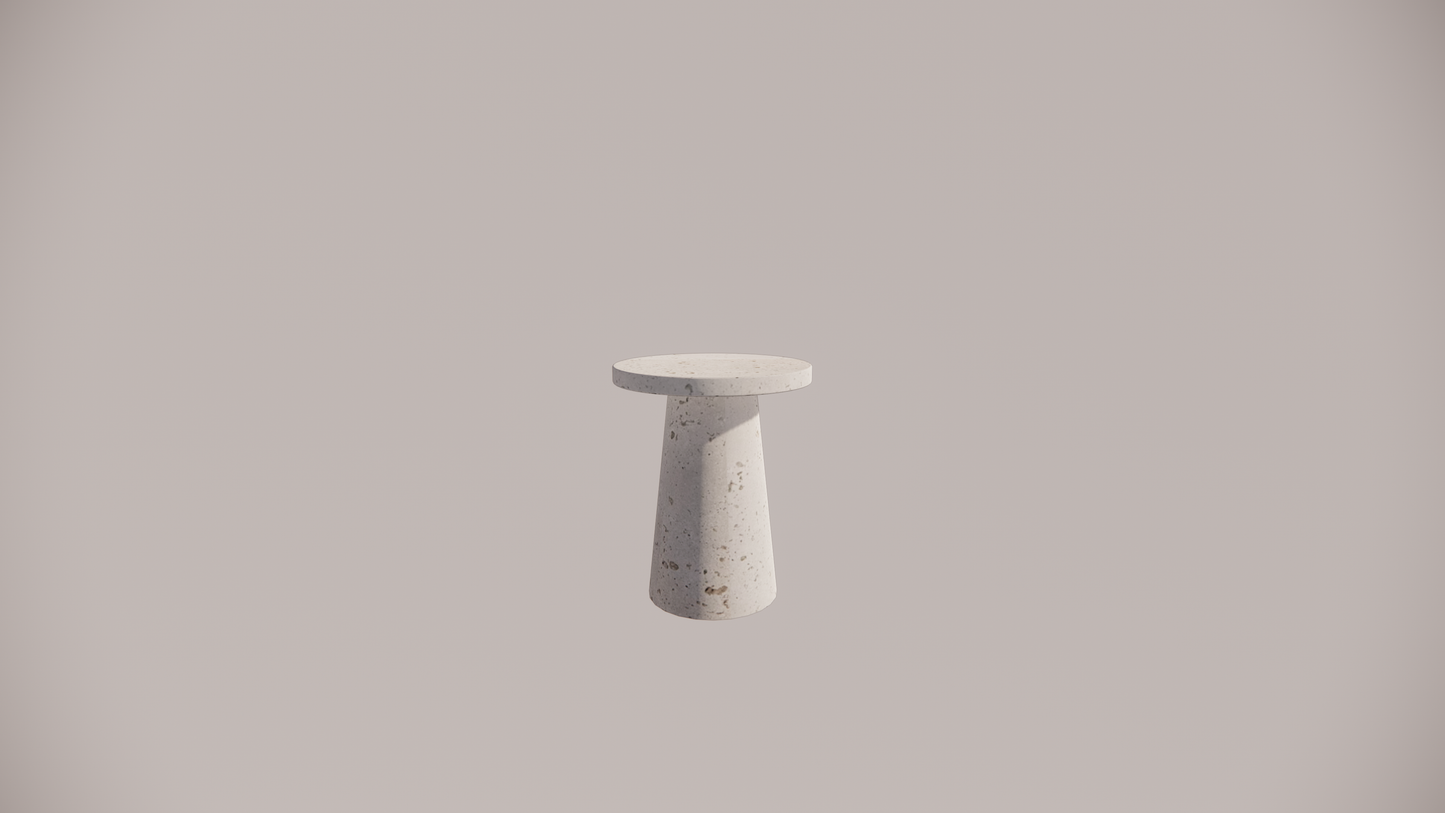 Natural Stone Travertine White Textured Finish Holes Side Table Front   