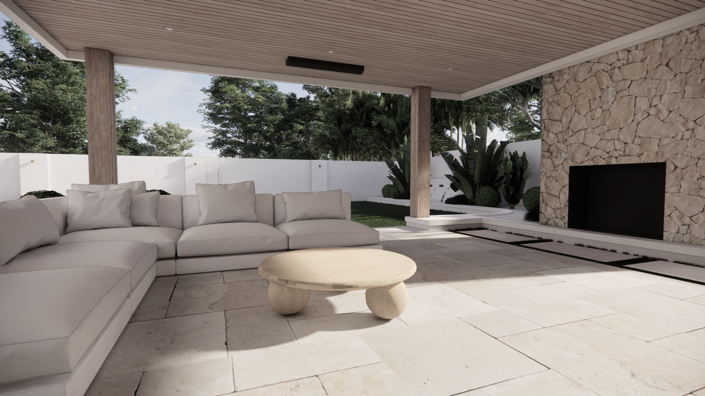 Natural Stone Limestone Egyptian Sand Textured Finish Circular Coffee Table Outdoor Exterior Patio Living