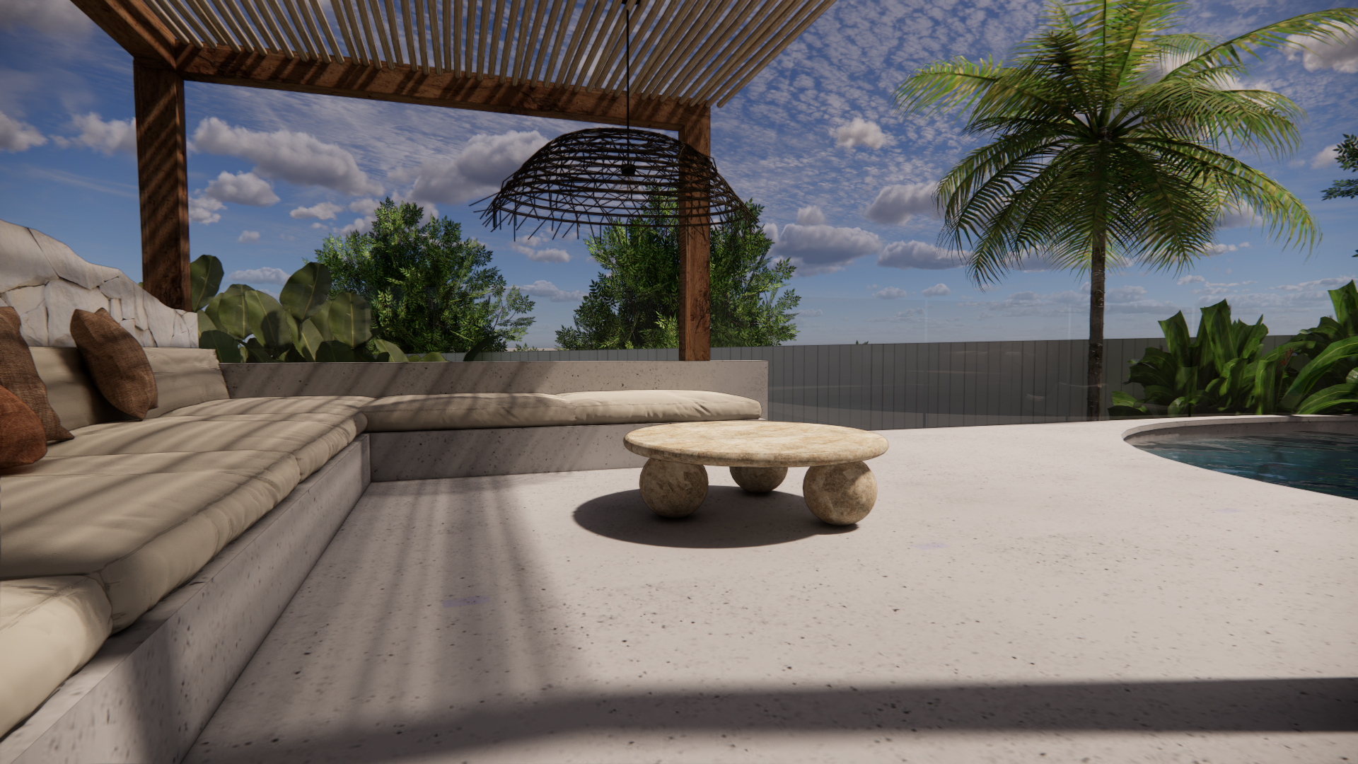 Natural Stone Premium Silver Travertine Dense Holes Textured Finish Circular Coffee Table Outdoor Exterior Pool Patio Covered Alfresco Living 