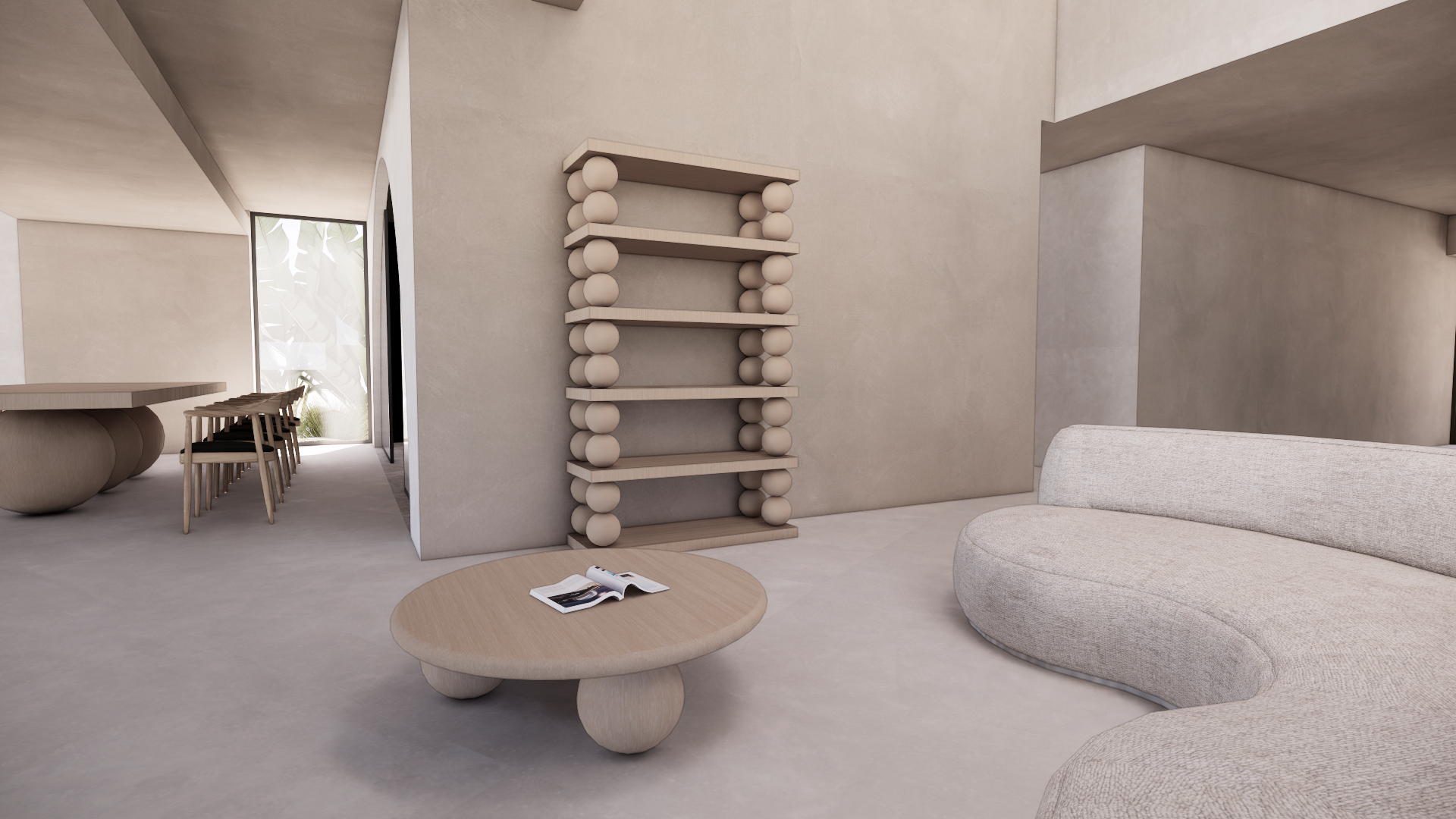 Natural Victorian Ash Light Matte Wood Shelf Étagère Dining Circular Coffee Table Living Hallway Front