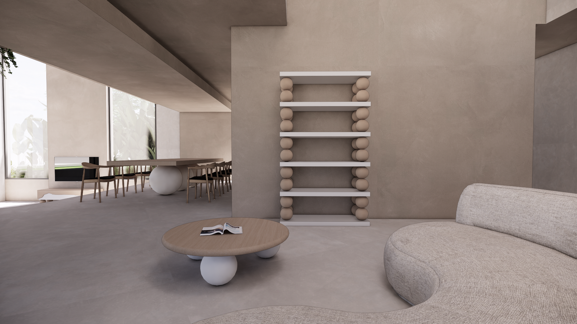 Natural Victorian Ash Light Matte Wood Two Tone White Cream Matte Shelf Étagère Circular Coffee Table Dining Living Dining Hallway Study Nook Library Front