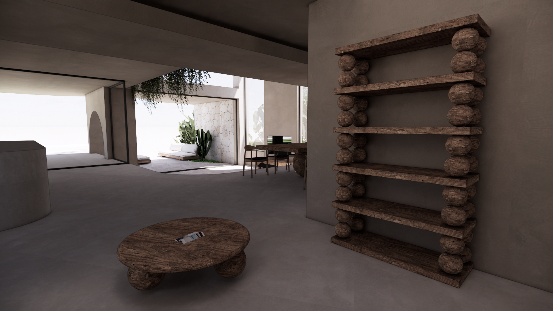 Australian Blackwood Natural Wood Timber Textured Finish Shelf Étagère Circular Coffee Table Living Indoor Interior  
