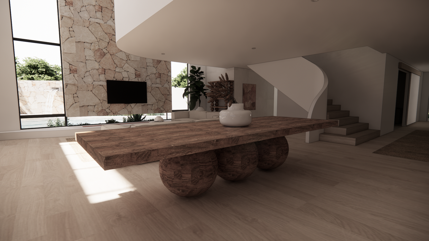Natural Australian Blackwood Textured Dark Wood Dining Table No Chairs Side Close Up Designer Furniture