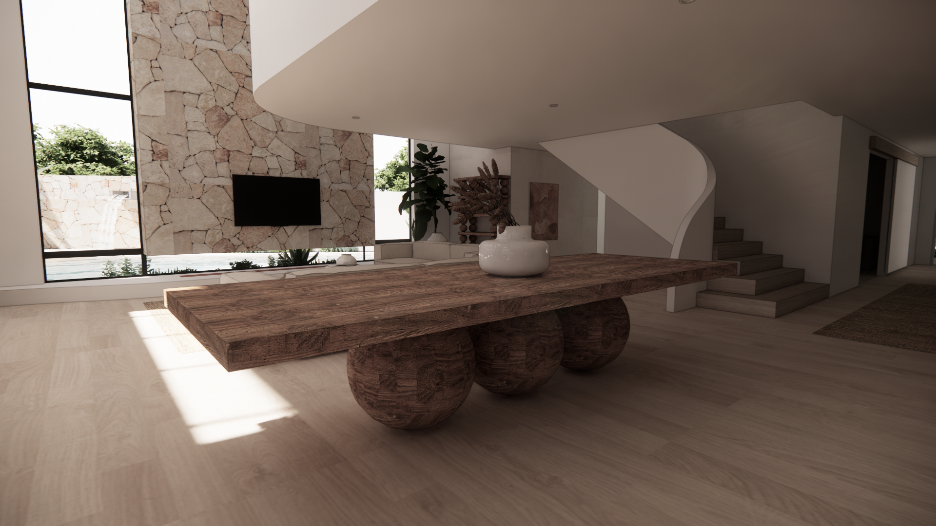 Natural Australian Blackwood Textured Dark Wood Dining Table No Chairs Side Close Up Designer Furniture