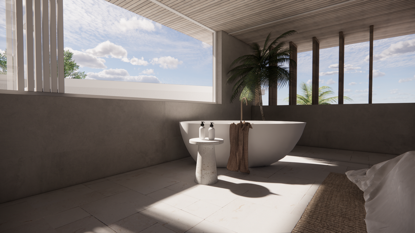 Natural Stone Travertine White Textured Finish Holes Side Table Bath Bathroom Indoor Outdoor 