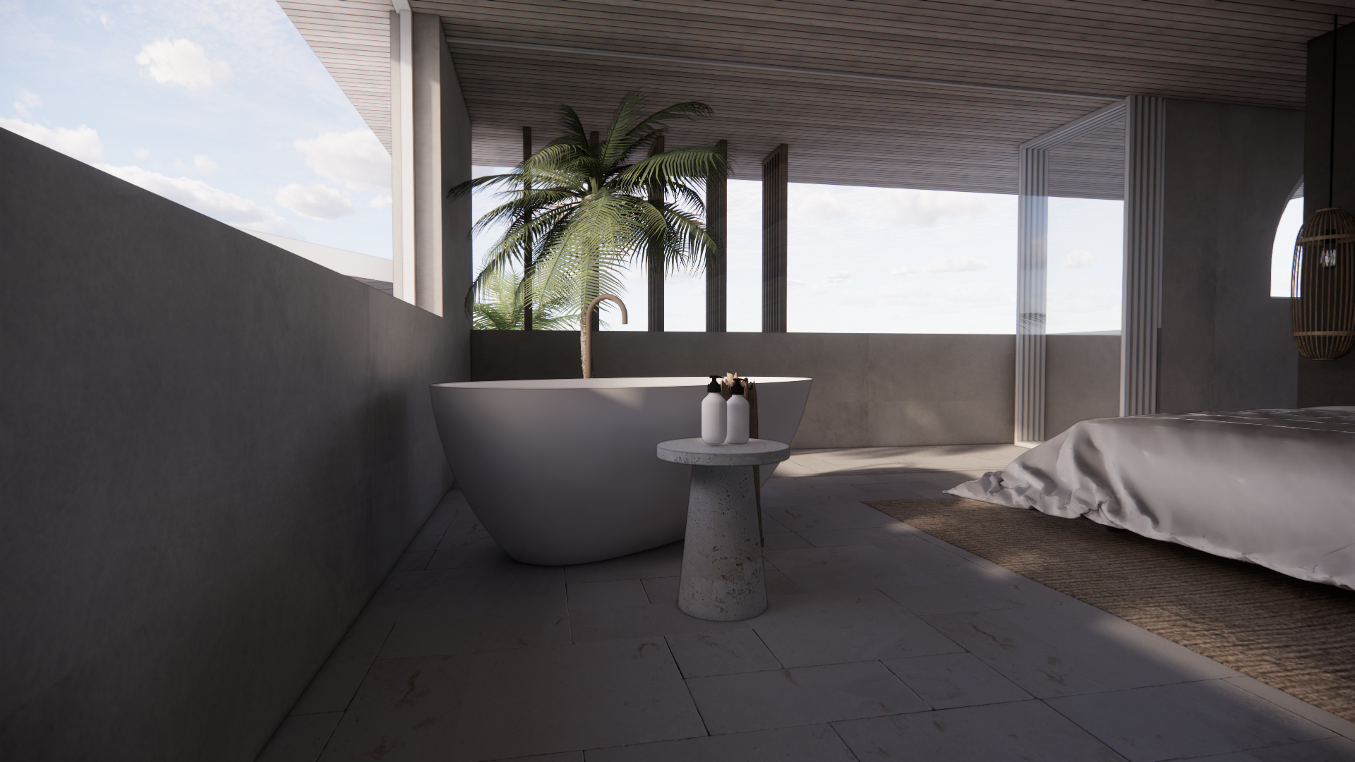 Natural Stone Travertine White Textured Finish Holes Side Table Bath Bathroom Indoor Outdoor Living 