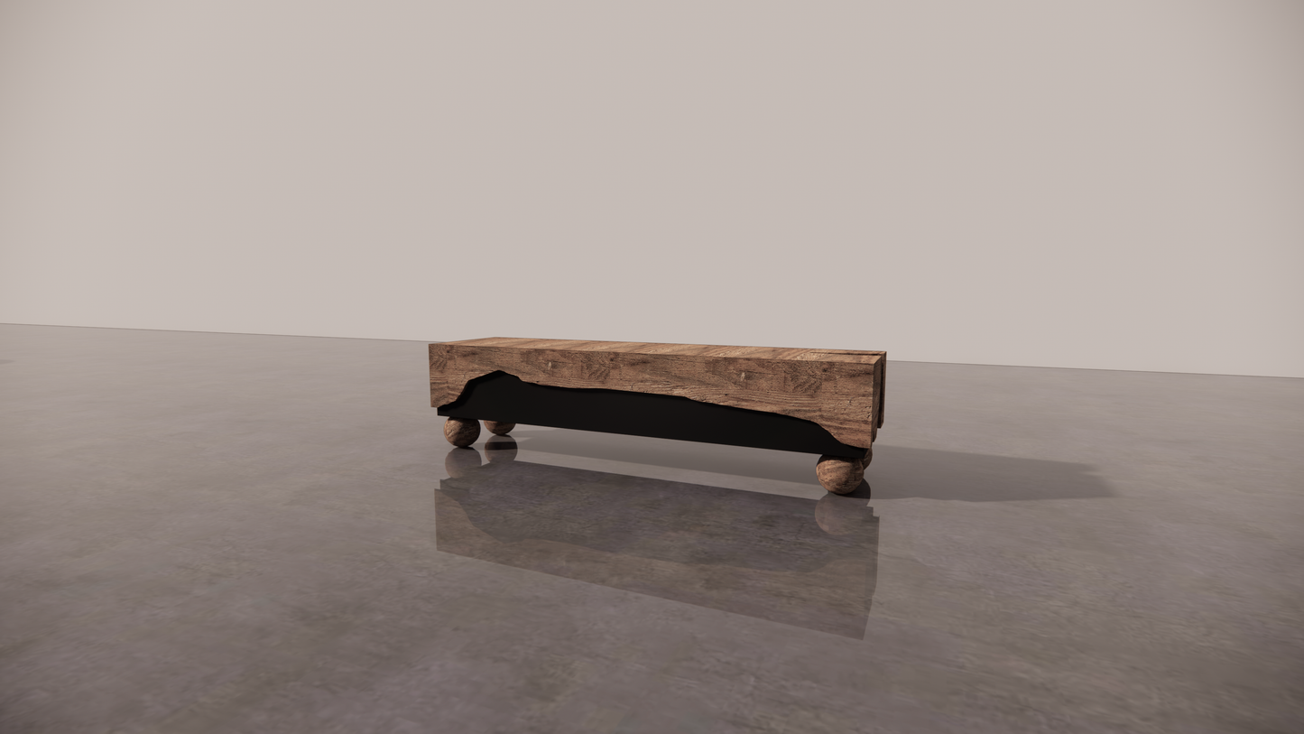 Natural Australian Blackwood Two Tone Dark Textured Wood With Satin Low Sheen Black Finish TV Unit Front